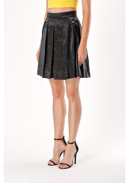 Siyah Yüksek Bel Pilili Kloş Etek 80760