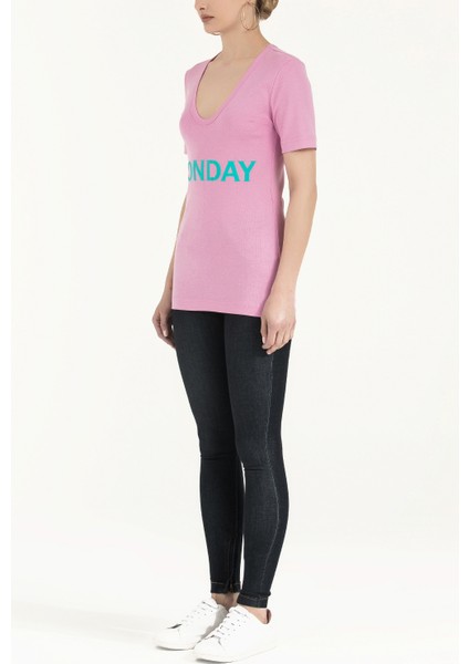 Pembe V Yaka Baskılı Örme Bluz 19594 fiyatları