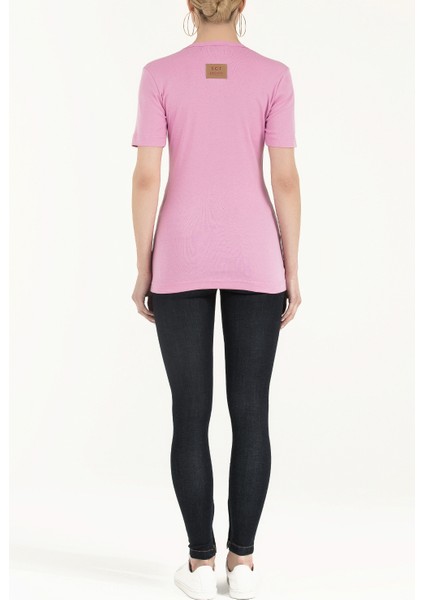 Pembe V Yaka Baskılı Örme Bluz 19594 fırsatları