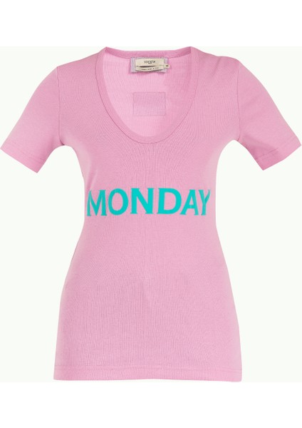 Pembe V Yaka Baskılı Örme Bluz 19594 indirimleri