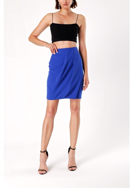 Mavi Asimetrik Kesim Krep Etek 80538