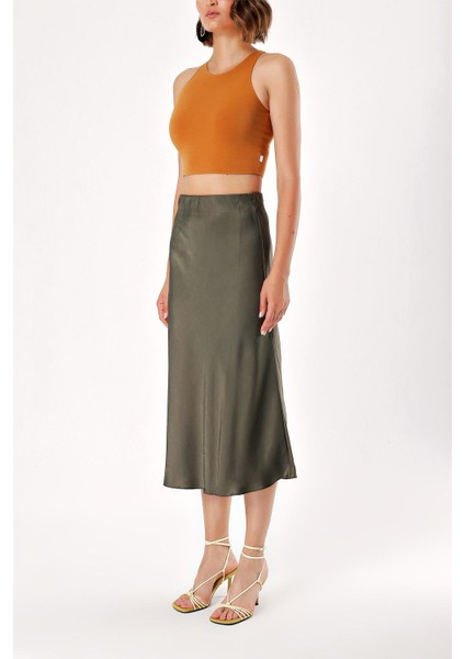 Yeşil Midi Boy Saten Etek 81104 modelleri