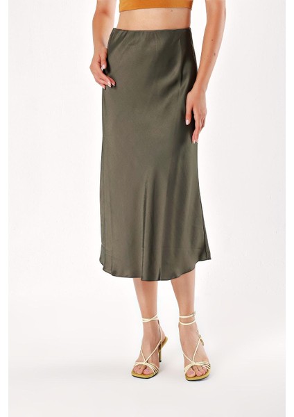 Yeşil Midi Boy Saten Etek 81104 indirimleri