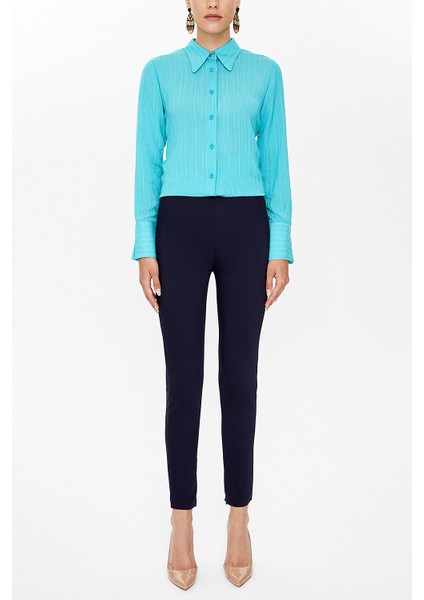 Lacivert Beli Lastikli Tayt Pantolon 41367