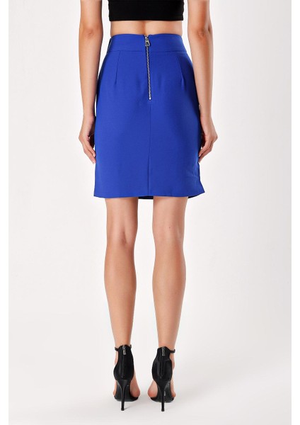 Mavi Asimetrik Kesim Krep Etek 80538 fırsatları