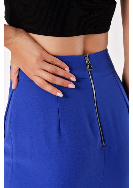 Mavi Asimetrik Kesim Krep Etek 80538 indirimleri