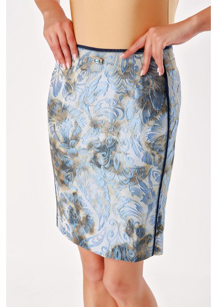 Mavi Jakarlı Kalem Etek 80502