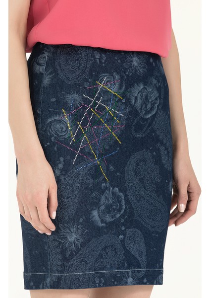 Lacivert Taşlı Denim Etek 80638 modelleri
