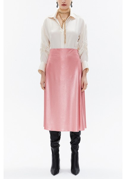 Pembe Beli Lastikli Midi Etek 81150