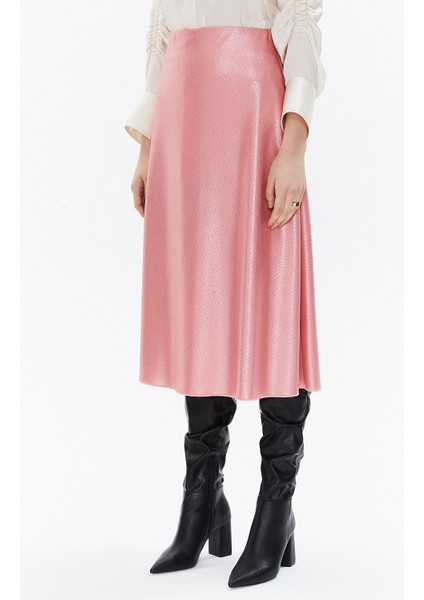 Pembe Beli Lastikli Midi Etek 81150