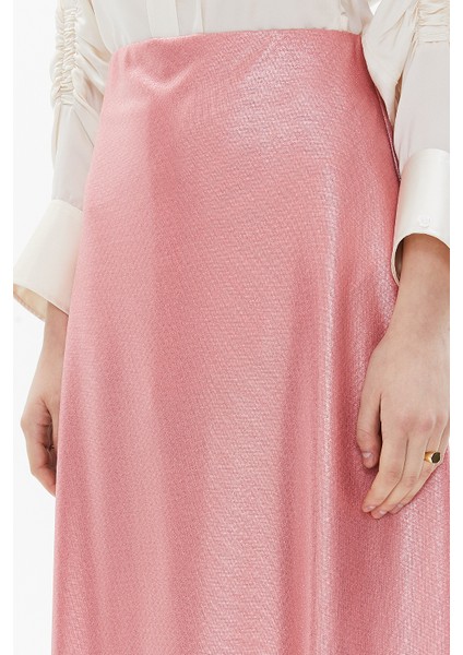 Pembe Beli Lastikli Midi Etek 81150