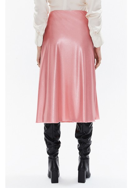 Pembe Beli Lastikli Midi Etek 81150