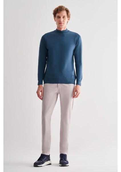 Koyu Mavi Yarım Balıkçı Yaka Cepsiz Comfort Fit Classic Pamuklu Triko Kazak 1012255001 fiyatları