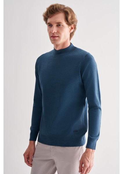 Koyu Mavi Yarım Balıkçı Yaka Cepsiz Comfort Fit Classic Pamuklu Triko Kazak 1012255001 modelleri