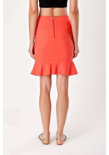 Mercan Volanlı Dar Kesim Mini Etek 80658