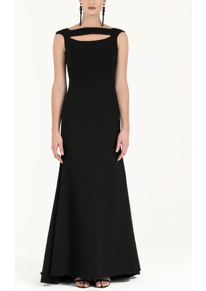 Siyah Önü Pencereli Uzun Abiye Elbise 91811