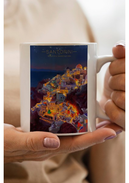 Santorini Baskılı Premium Kupa Bardak