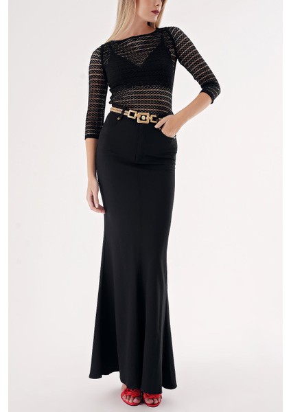 Siyah Dar Kesim Yüksek Bel Balık Etek 81290