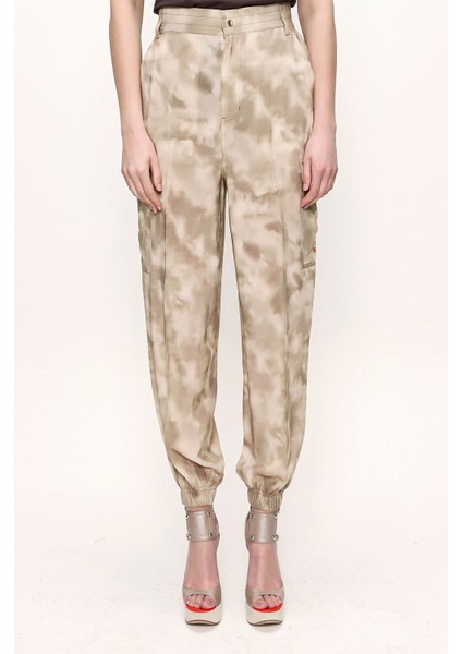 Bej Beli Lastikli Bol Paça Pantolon 41614