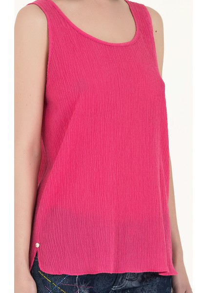 Pembe Desenli Bol Kesim Kolsuz Bluz 19692