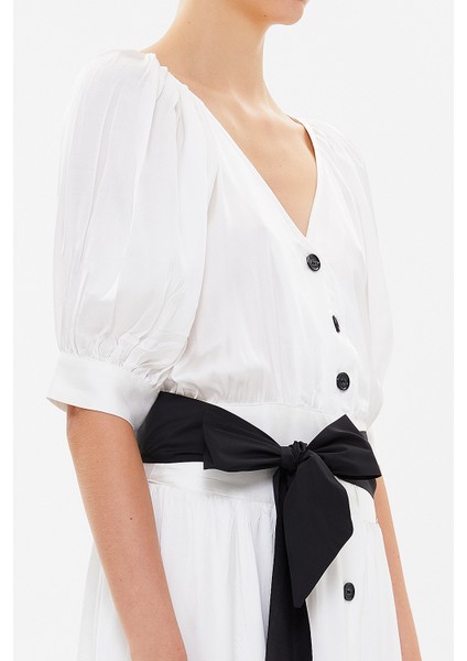 Beyaz V Yaka Uzun Elbise 92761 modelleri