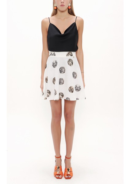 Ekru Baskılı Kloş Etek 80718