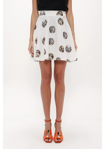 Ekru Baskılı Kloş Etek 80718