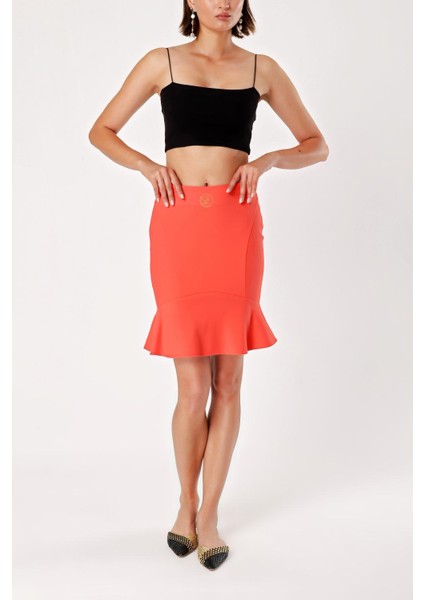 Mercan Volanlı Dar Kesim Mini Etek 80658