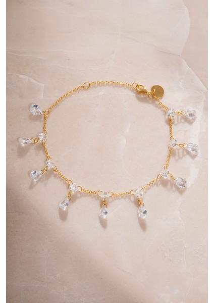 Altın Kristal Taşlı ve Işıltı Detaylı 925 Ayar Gümüş Bileklik 54