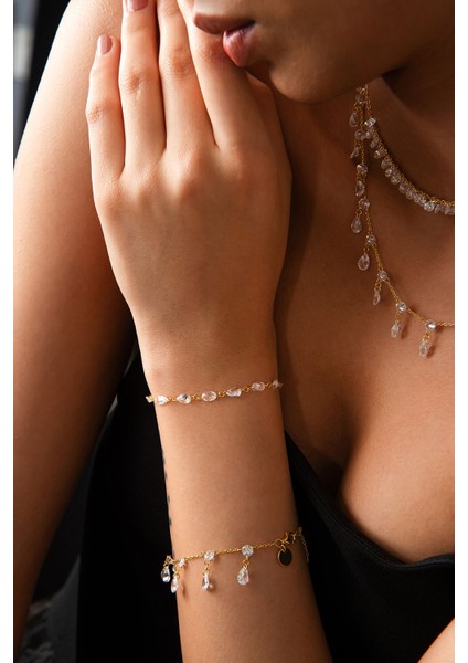 Altın Kristal Taşlı ve Işıltı Detaylı 925 Ayar Gümüş Bileklik 54 fiyatları