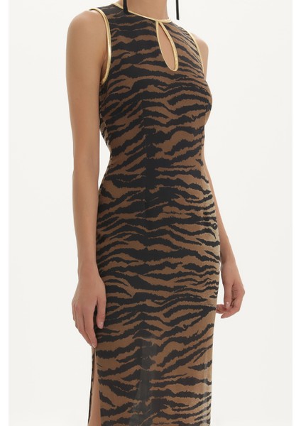 Siyah Leopar Baskılı Uzun Şifon Uzun Elbise 91364 modelleri