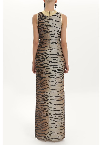 Siyah Leopar Baskılı Uzun Şifon Uzun Elbise 91364 fırsatları