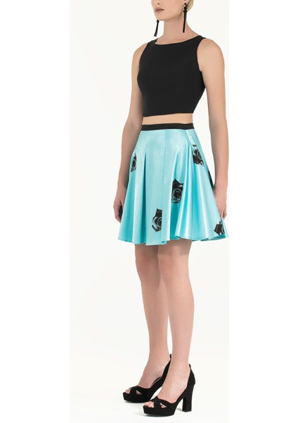 Turkuaz Gül Desenli Volanlı Etek 80837 fiyatları