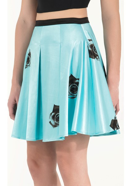 Turkuaz Gül Desenli Volanlı Etek 80837 modelleri