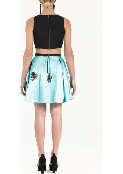 Turkuaz Gül Desenli Volanlı Etek 80837 fırsatları