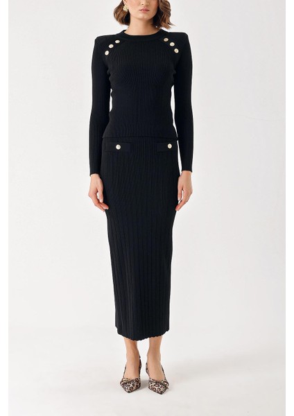 Siyah Düğme Detaylı Kazak ve Etekli Takım 28852 fiyatları