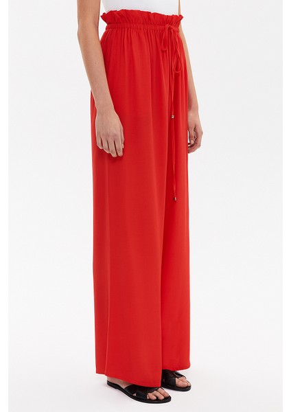 Kırmızı Beli Lastikli Bol Paça Pantolon 41345 modelleri