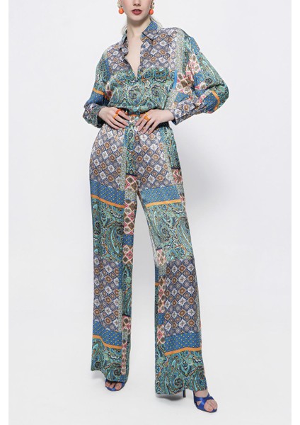 Desenli Beli Lastikli Bol Kesim Pantolon 41625