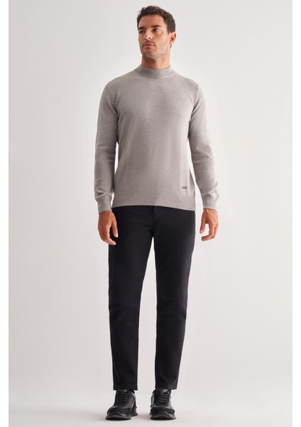 Gri Yarım Balıkçı Yaka Uzun Kol Cepsiz Comfort Fit Classic Pamuklu Triko Kazak 1012255208