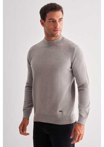 Gri Yarım Balıkçı Yaka Uzun Kol Cepsiz Comfort Fit Classic Pamuklu Triko Kazak 1012255208