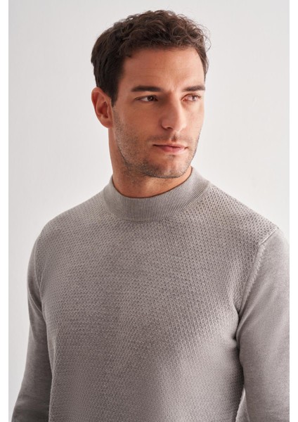 Gri Yarım Balıkçı Yaka Uzun Kol Cepsiz Comfort Fit Classic Pamuklu Triko Kazak 1012255208