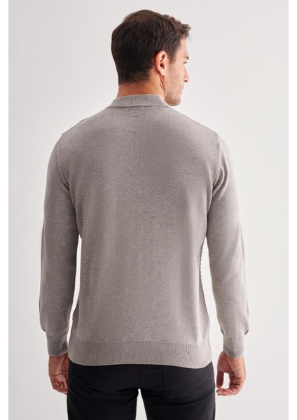 Gri Yarım Balıkçı Yaka Uzun Kol Cepsiz Comfort Fit Classic Pamuklu Triko Kazak 1012255208