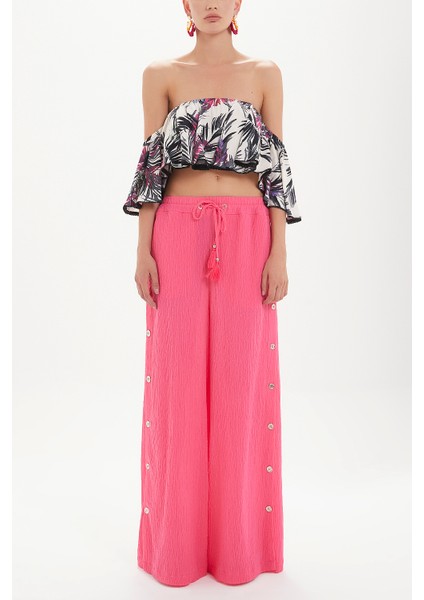 Pembe Yanları Düğmeli Bol Kesim Pantolon 41309