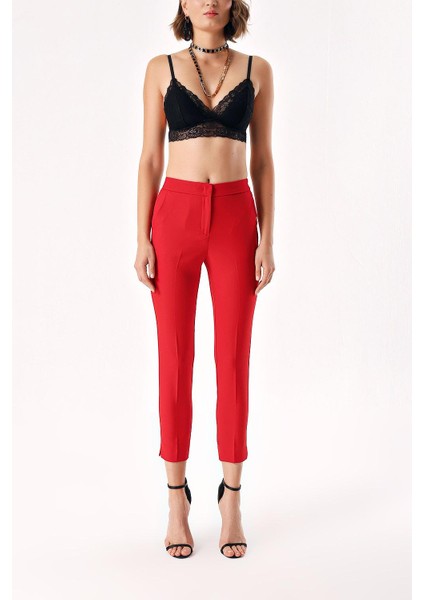 Kırmızı Beş Cep Boru Paça Pantolon 41643