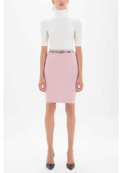 Pembe Deri Kemerli Desenli Kalem Etek 80767