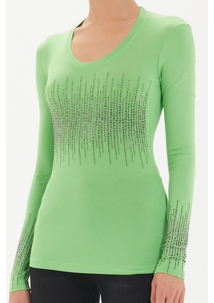 Yeşil Kristal Taşlı Örme Bluz 18957 modelleri