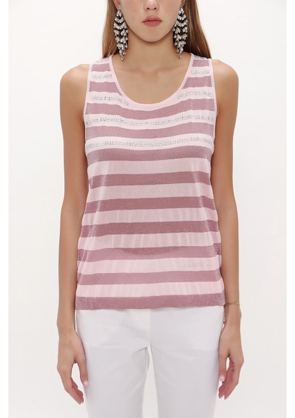 Pembe Taşlı Kolsuz Triko Bluz 28484 fiyatları