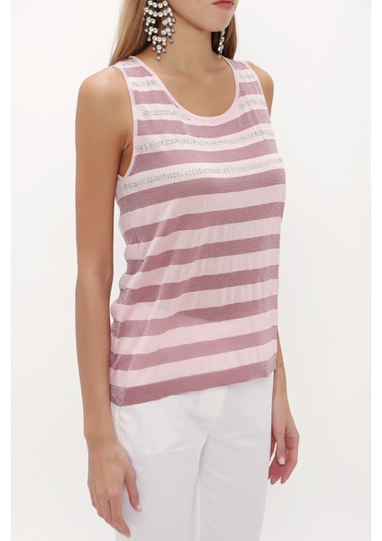 Pembe Taşlı Kolsuz Triko Bluz 28484 modelleri