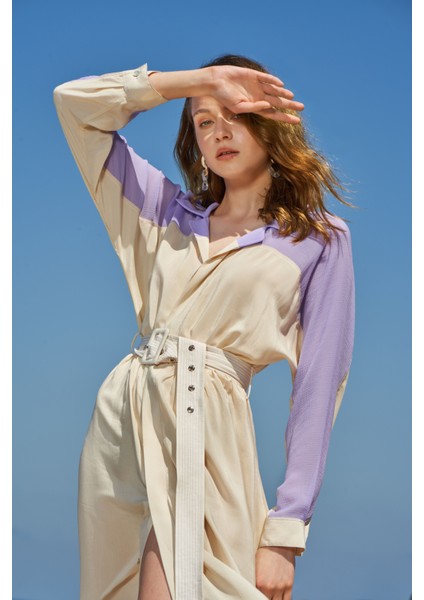 Bej Mor Şifon Kombinli Gömlek Elbise 93550 modelleri