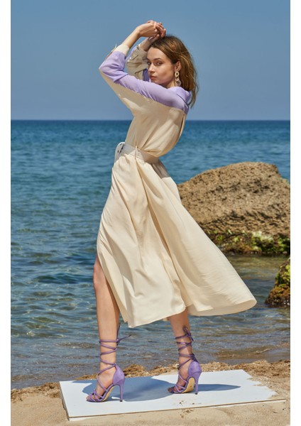 Bej Mor Şifon Kombinli Gömlek Elbise 93550 fırsatları